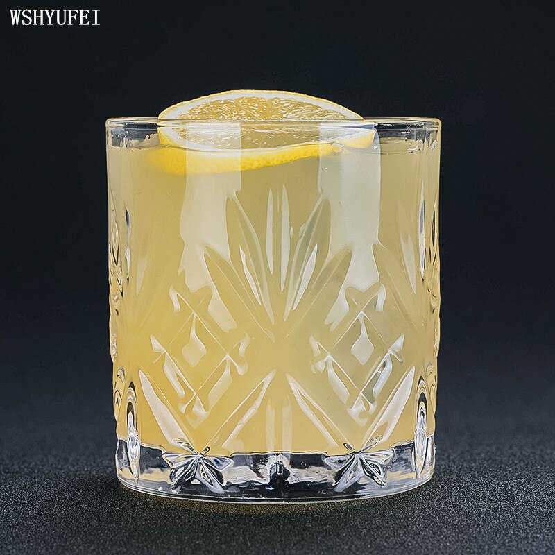 WSHYUFEI Classical engraved hockey cup whiskey cocktail glass wine tempered glass