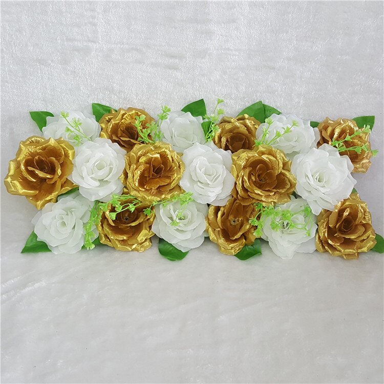 Artificial Rose Row Wedding Flower Row Arch Flower Four Corners Chamber Floral Arrangements Wedding Road Lead Pergola Happiness: Gold   Milky White