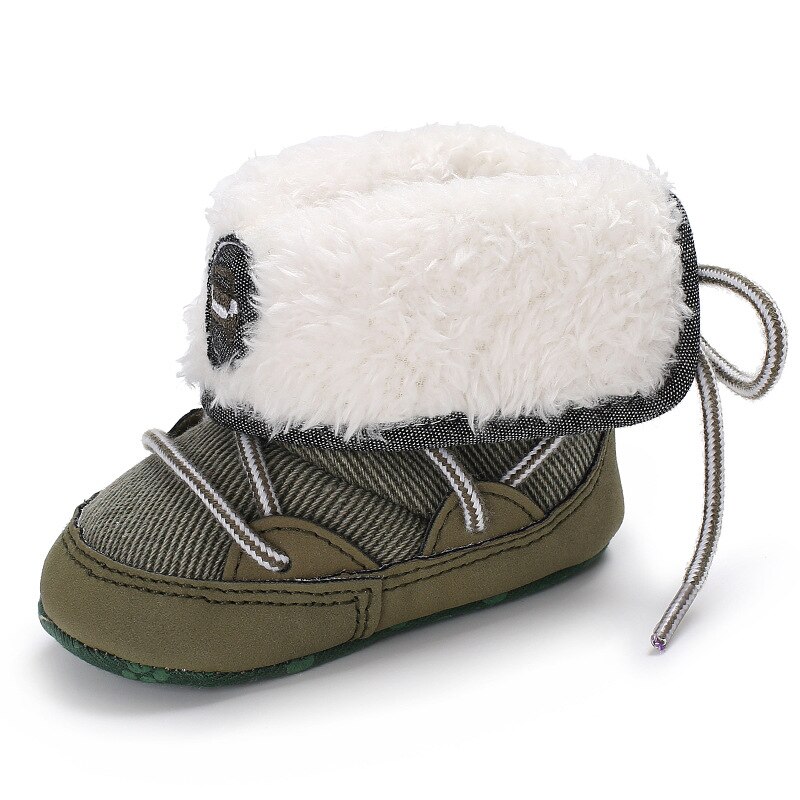 DkDaKanl baby boy Winter peuter laarzen baby lace up zachte bodem super houden warme sneeuw schoenen LPJ004: Army Green / 13-18 months