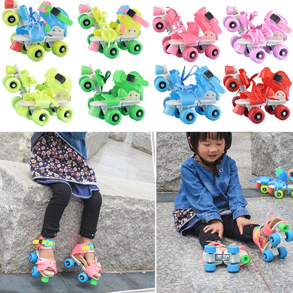 Children Roller Skates Double Row 4 Wheel Skating Shoes Adjustable Size Sliding Slalom Inline Skates Kids Boys Girls