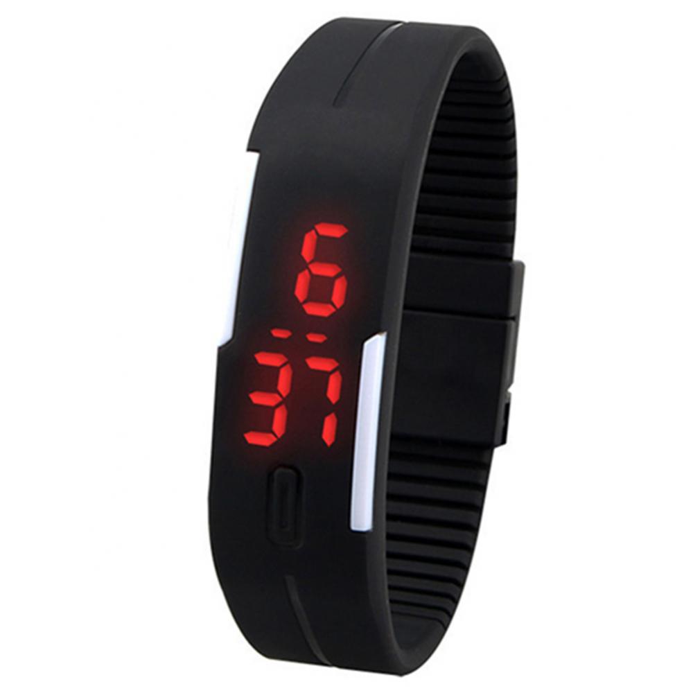 Montre-bracelet numérique en silicone pour hommes et femmes, LED rouge, bracelet de sport, montre-bracelet tactile,: Black