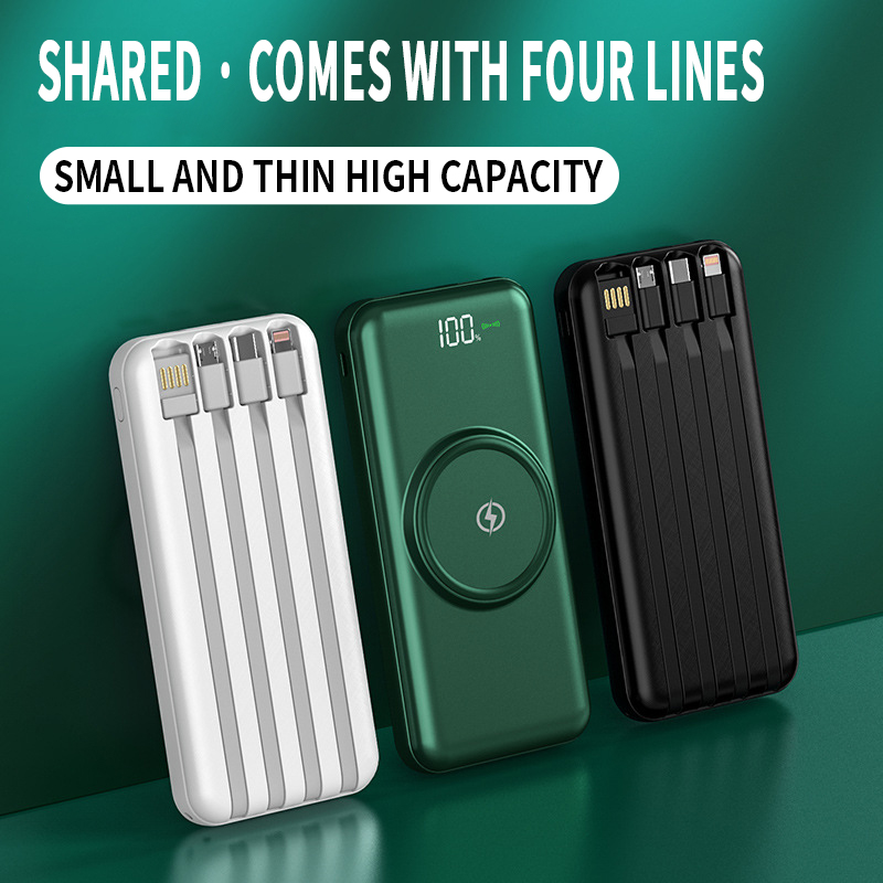 20000 mah qi-wireless-powerbank, tragbares ladegerät mit digitalanzeige, externer akku, 4 usb-anschlüsse, kompatibel mit iphone und xiaomi.