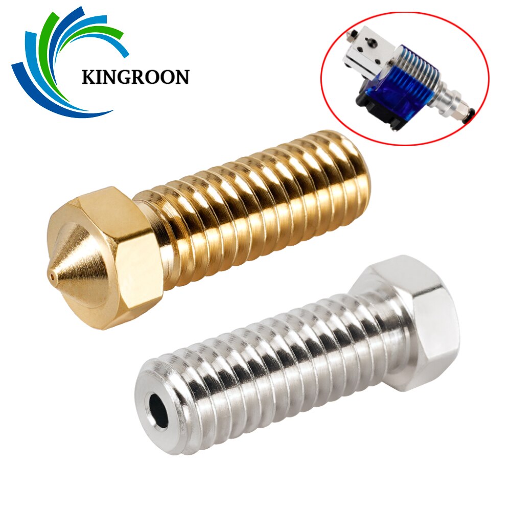 KINGROON 2 sztuk E3D wulkan dysze ze stali nierdzewnej mosiądz M6 gwint 3D drukarki dysza Hotend 0.2mm-1.2mm dla 1.75mm żarnika