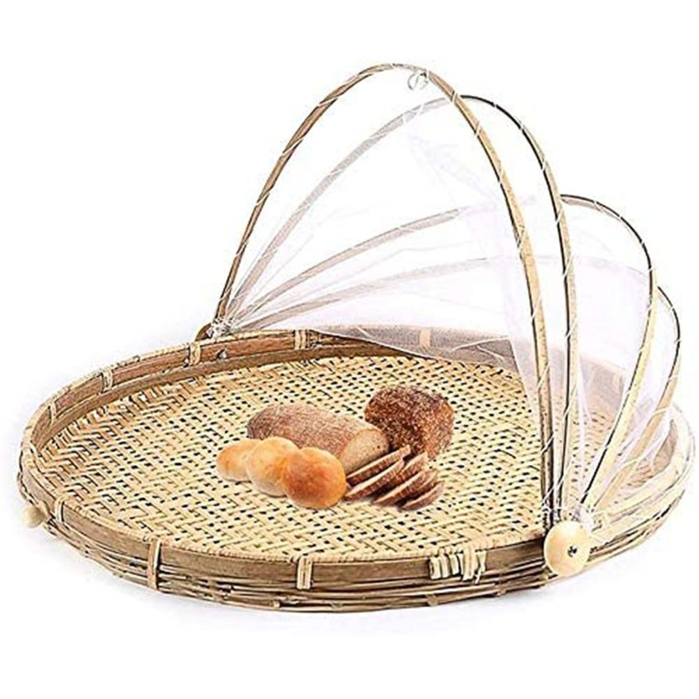 Anti-insect Dustproof Basket Fruit Vegetable Tray Mesh Drying Dustpan Handmade Bamboo Food Storage Basket Picnic basket