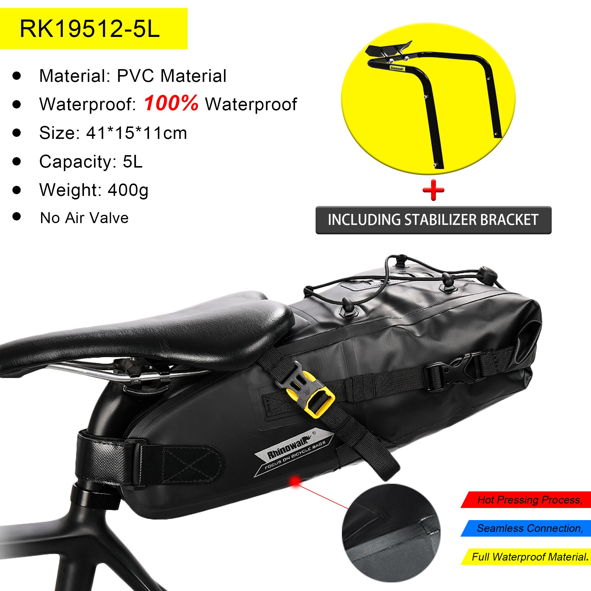 Rhinowalk sykkeltaske bagtail sete salveske brakett stativ 5l-13l bærbar brakett bagasjeholder sykkeltilbehør: 5l sett (med stativ)