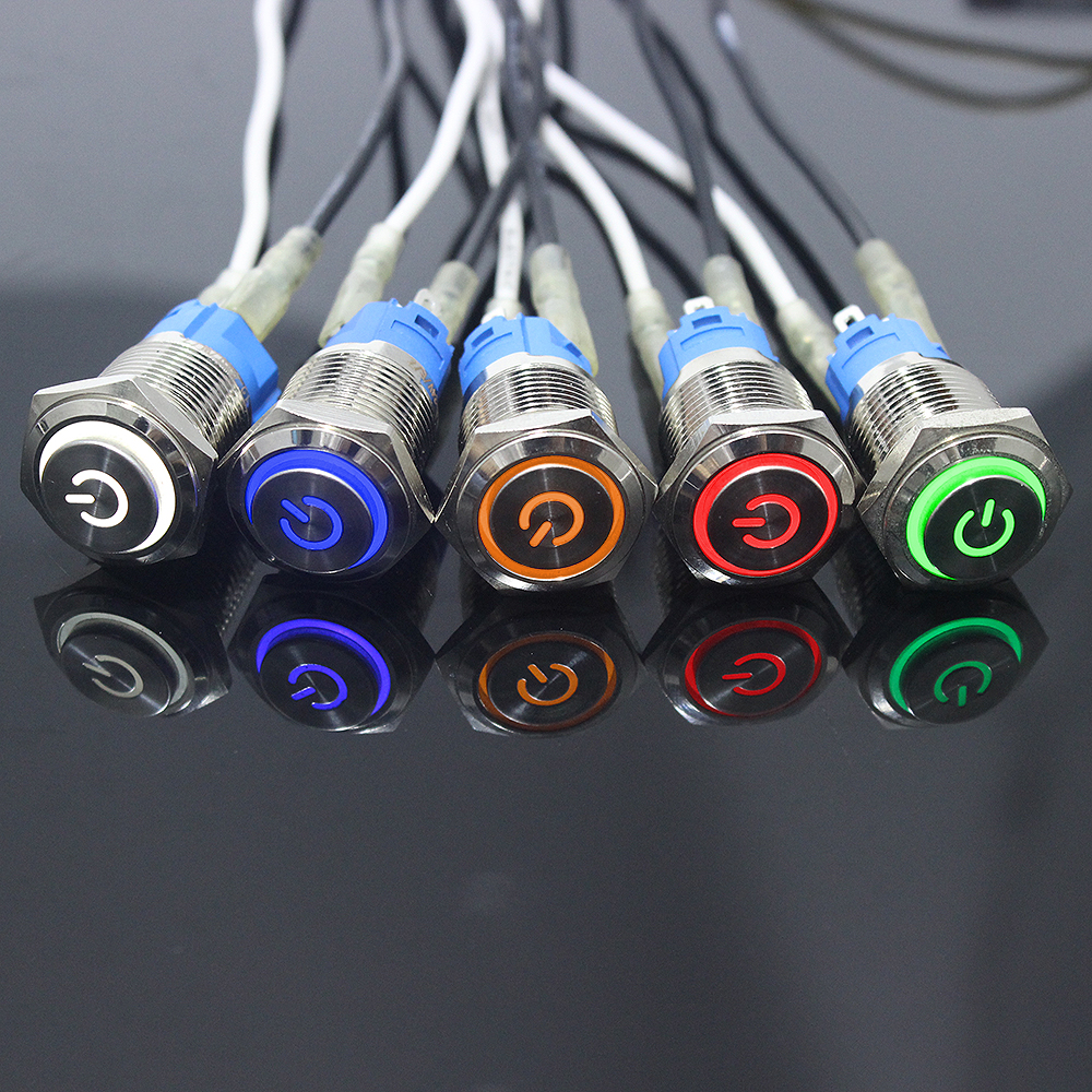 16mm hoch heilen Metall Drücken Druckschalter 12V 24V momentan Energie LED Wasserdicht Glocke Ring Auto Motor- 1Nein 3V