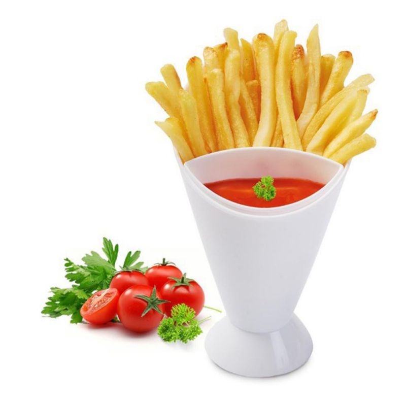 Friet ketchup dessert salade friet gat beker dubbele verdeler benodigdheden borden keuken eten kinderen