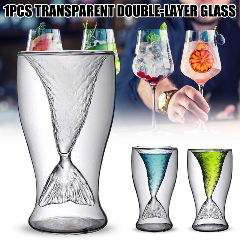 Mermaid Shot Glass for Whiskey 100 ML Double Wall Glass Cup with for Cocktail Juice Transparent VJ: Default Title