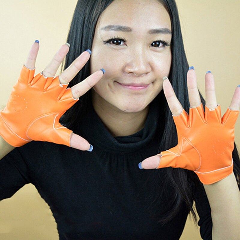 Guantes de cuero sin dedos para mujer, manopla de mitad de dedo, transpirables, para