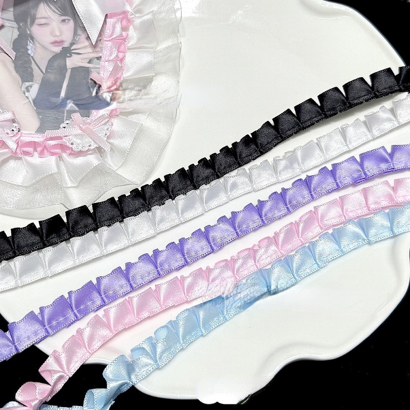 Cinta de encaje plisado de satén de Organza de doble capa, 1 metro, 3,8 CM de ancho, bolsas de Lolita, tela decorativa, adorno de volantes, decoración de bolsa Ita DIY