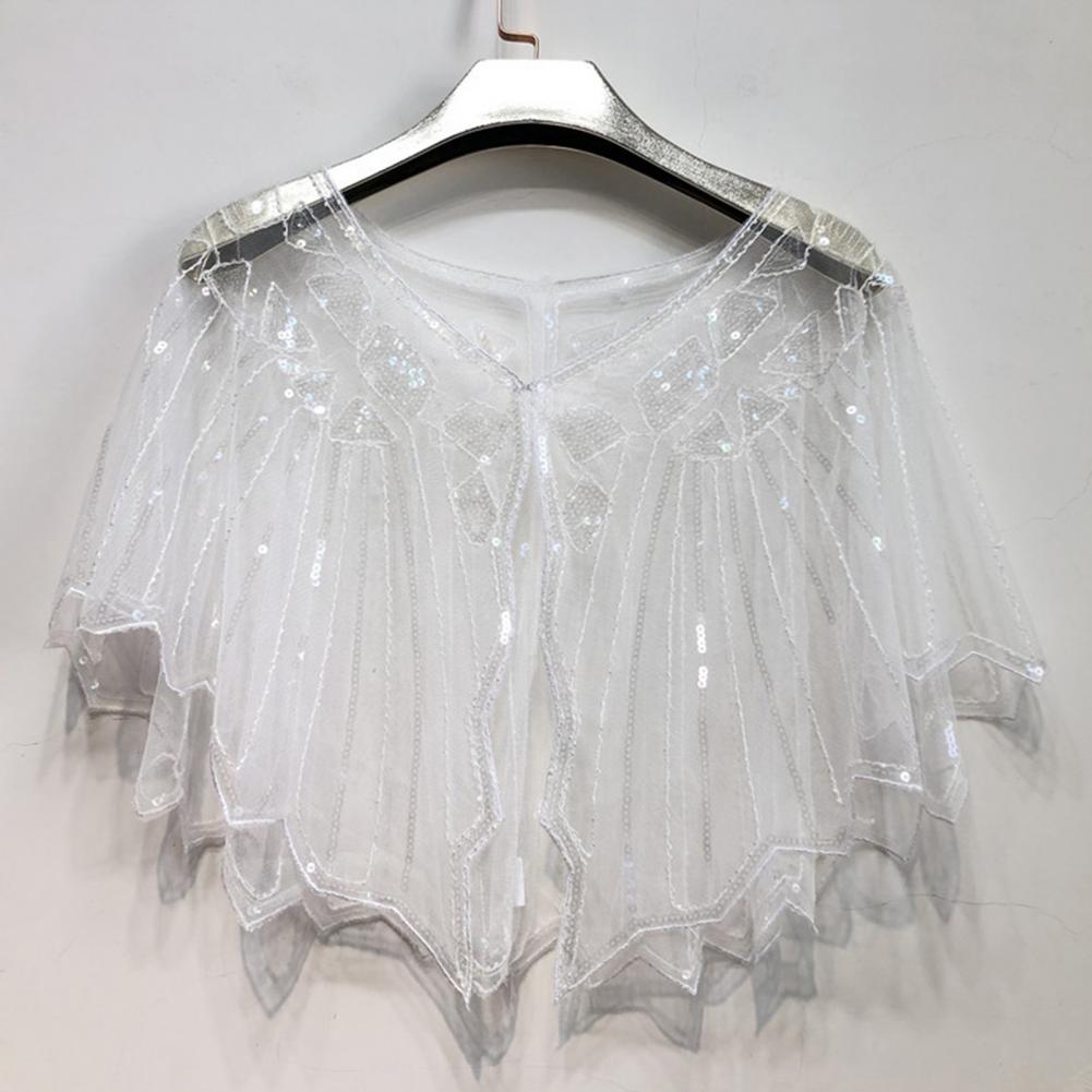Scalloped High Beaded Sequin Short Top Women Cape See-through Women Shawl Decorative Women Accessories