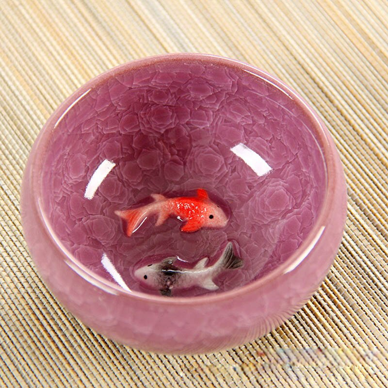 3D Ceramic double Fish China tea Cup,Kung Fu Tea Cup Set Crackle Glaze Travel Tea Bowl Chinese Porcelain Teacup Sets: 04