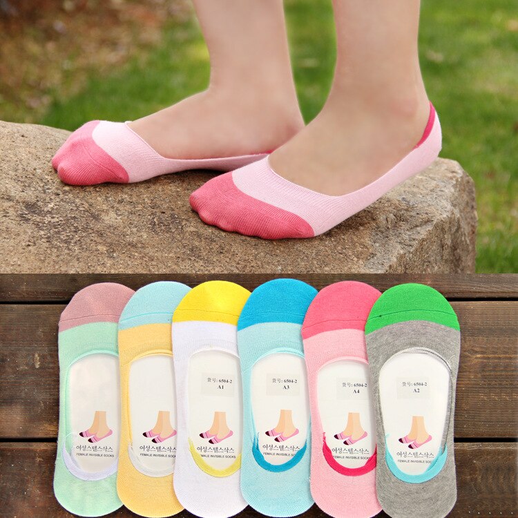 10 stuks = 5 paar MS zomer sokjes vrouwen snoep kleur siliconen antislip onzichtbare sokken Katoenen sokken japanse