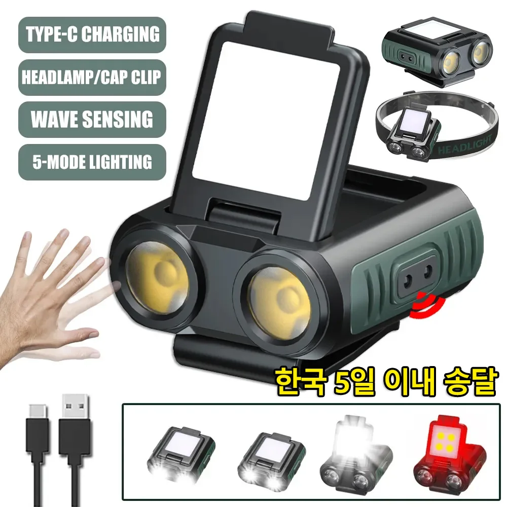 Induktions-LED-Scheinwerfer, Mini-Kappen-Clip-Licht, integrierter 1200 mAh Akku, wiederaufladbare USB-Kopf-Taschenlampe für Camping, Angeln, Laterne