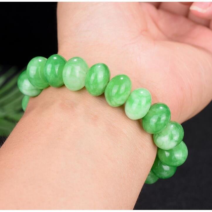 Natural genuino Jade pulsera hombres Esmeralda PIEDRA DE Jades elástico de alambre en cordón pulseras brazalete de jadeíta para hombre joyería de: Verde