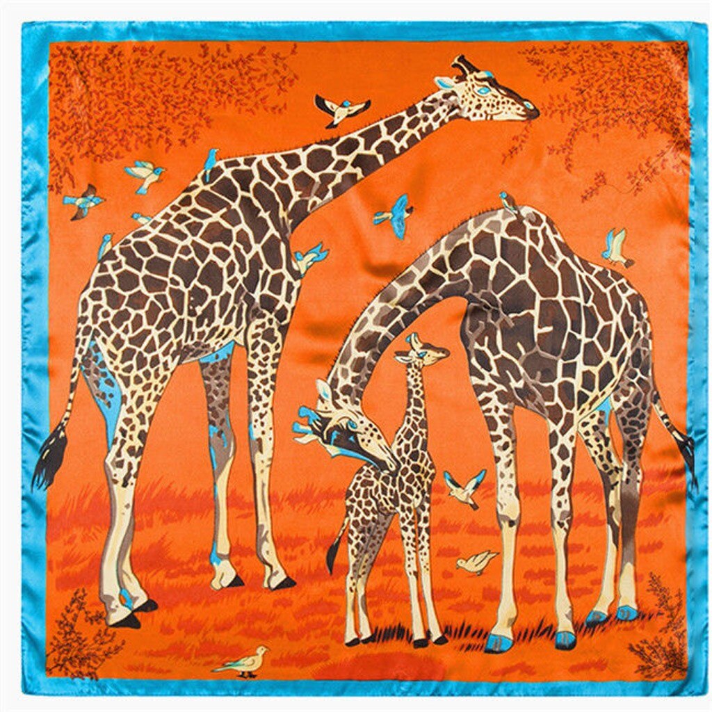 60X60Cm Groot Formaat Vierkante Zijden Bandana Womens Twill Giraffe Sjaal Animal Print Grote Bandana # Y: Orange 