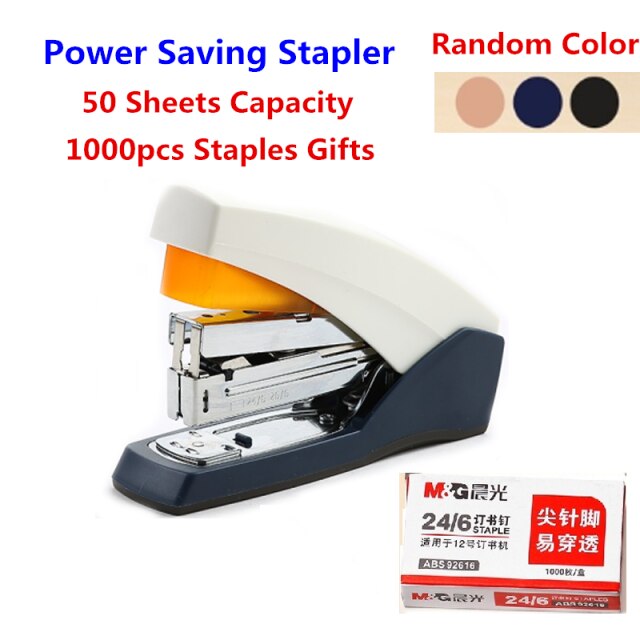 M&G 25/50 Sheets Effortless Heavy Duty Stapler Power Saving Metal Paper Stapling Machine for School Office Supplies Stationery: 50 sheets random