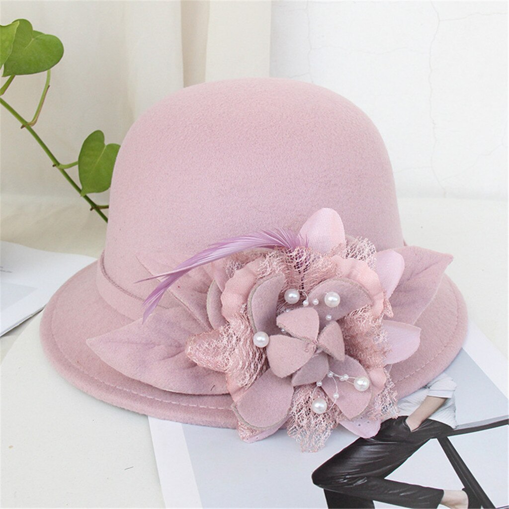 Women Flax Flower Hat Bowler Billycock Cap Sales Vintage Retro Bowler Caps Princess caps chapeau femme Hat Cap For Woman: Purple 