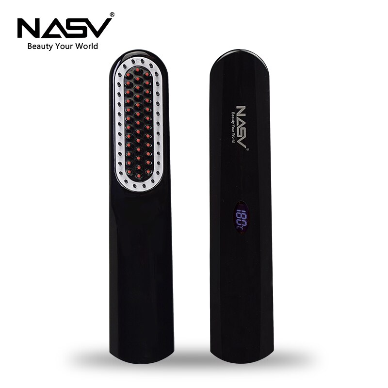Profissional alisador de cabelo escova nasv mini flat iron usb recarregável portátil ferramentas estilo cabelo alisamento pente: Black