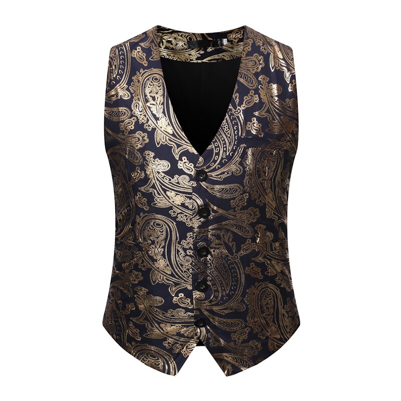 Guld paisley steampunk jakkesæt vest mænd gilet homme kostume slim fit enkeltradet vest mænd dj club party smoking veste mænd: Flåde / Xxxl