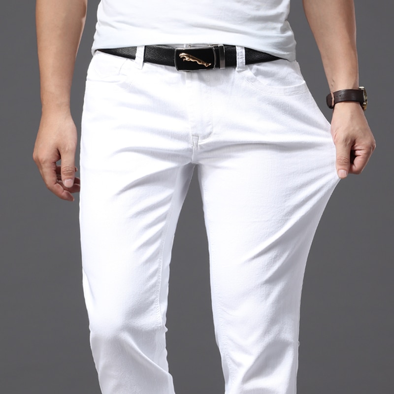 2022 forårs herre & #39 ;s stretch hvide jeans klassisk stil slim fit bløde bukser til mænd business casual bukser
