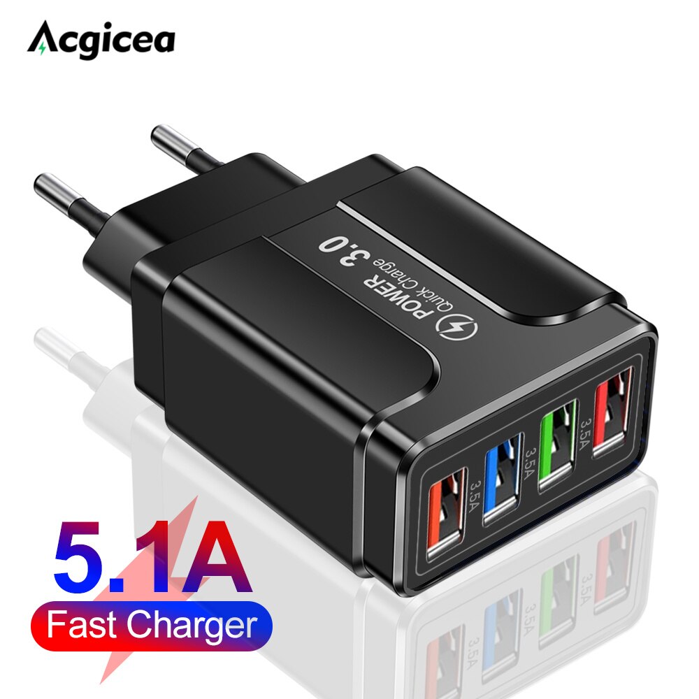 4 USB 5.1A Wall Charger 48W Quick Charge For iPhone 13 12 Mobile Phone Charger Fast Charging Adapter For Xiaomi Huawei Samsung