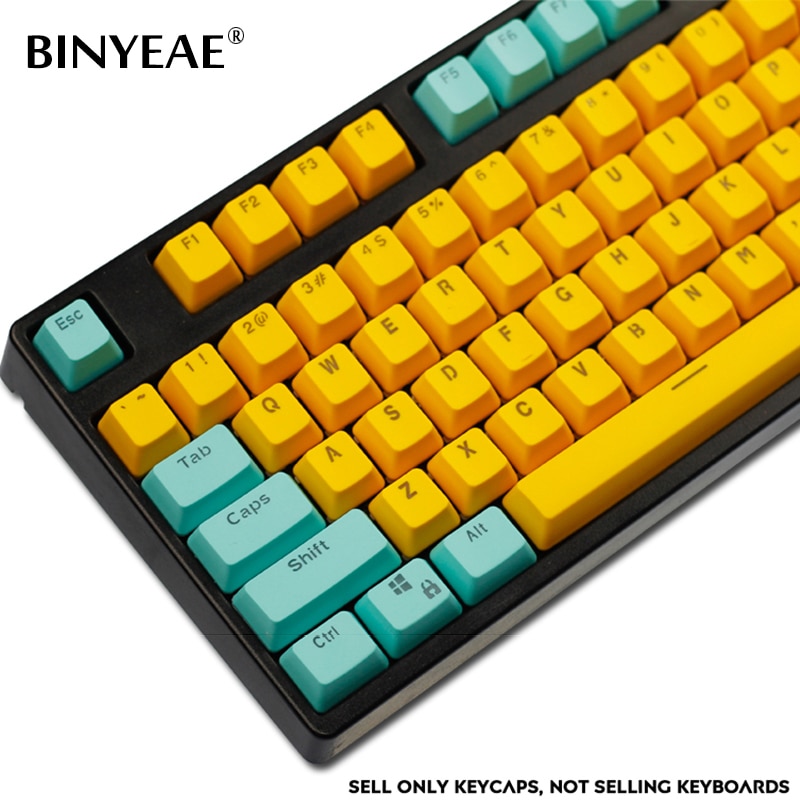 104-Key PBT Backlight Keycap Cute Cyan-Yellow Color ANSI Layout OEM Profile Key Caps for Cherry MX Mechanical Gaming Keyboard