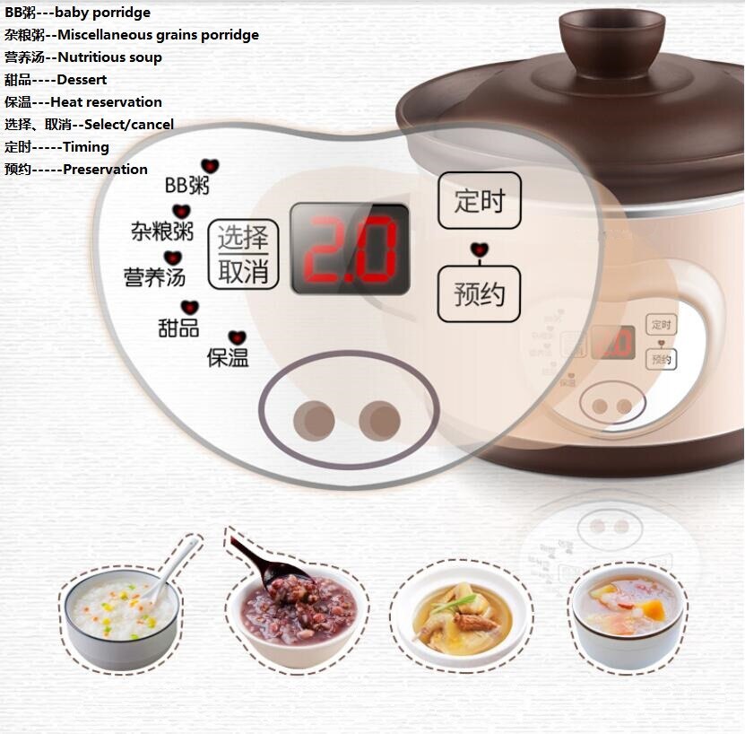 Machine à ragoût électrique automatique en céramique, 220V, 1l, pour aliments ménagers, bouillie, Dessert, ragoût avec minuterie, multi-cuiseur