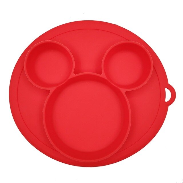 Plato para niños con cuenco de bebé de silicona, vajilla de alimentación sin BPA con succión: Red