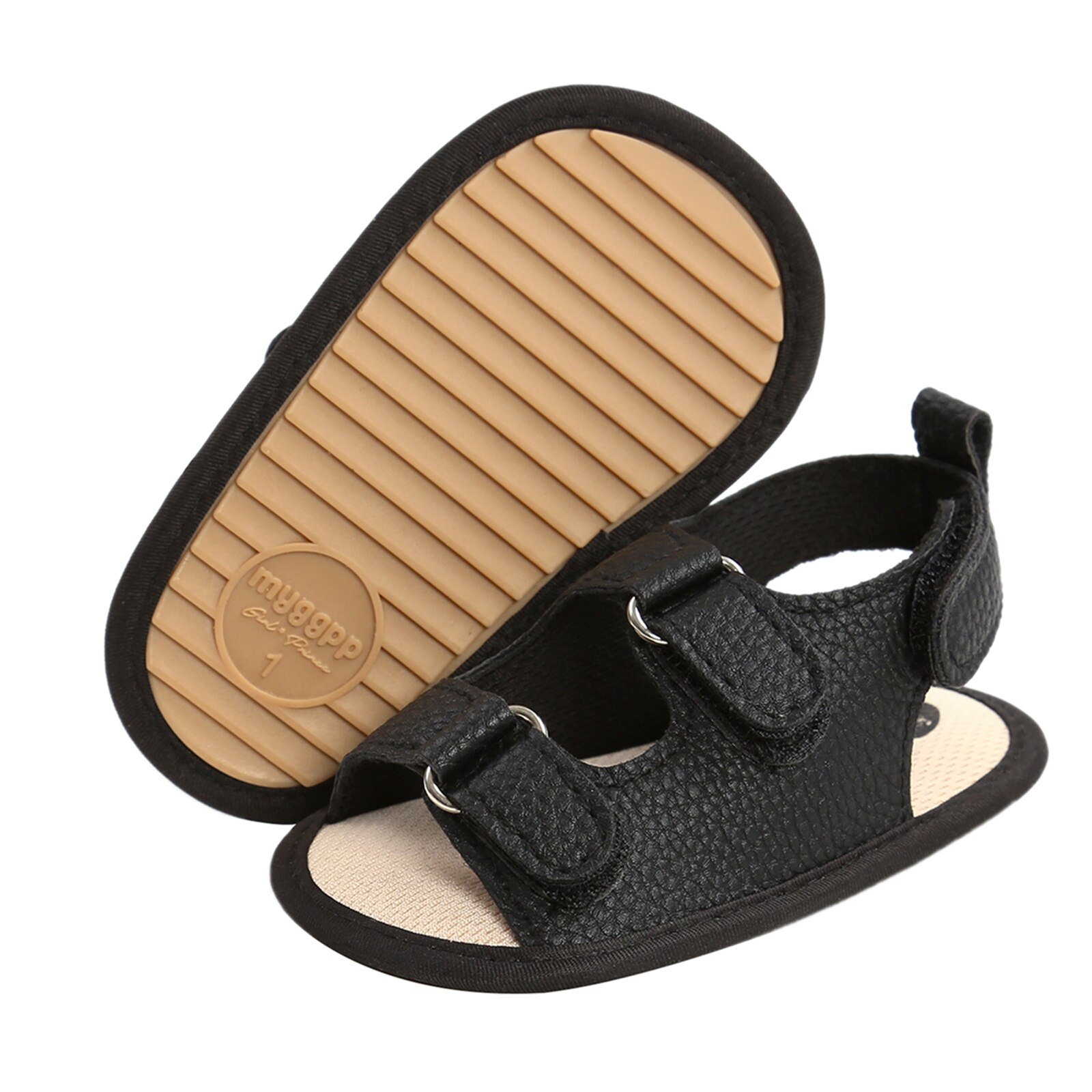Baby Jungen Mädchen Leder Sandalen, Anti-Unterhose Sohle Einfarbig Wohnungen Erste Wanderschuhe