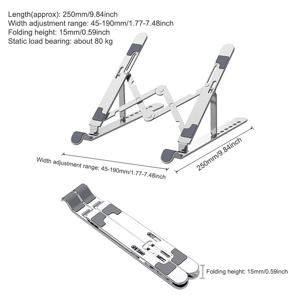 Computer Laptop Stand Riser Holder Universal Portable Adjustable Height Ventilated Cooling Aluminum Alloy Folding Office Mount
