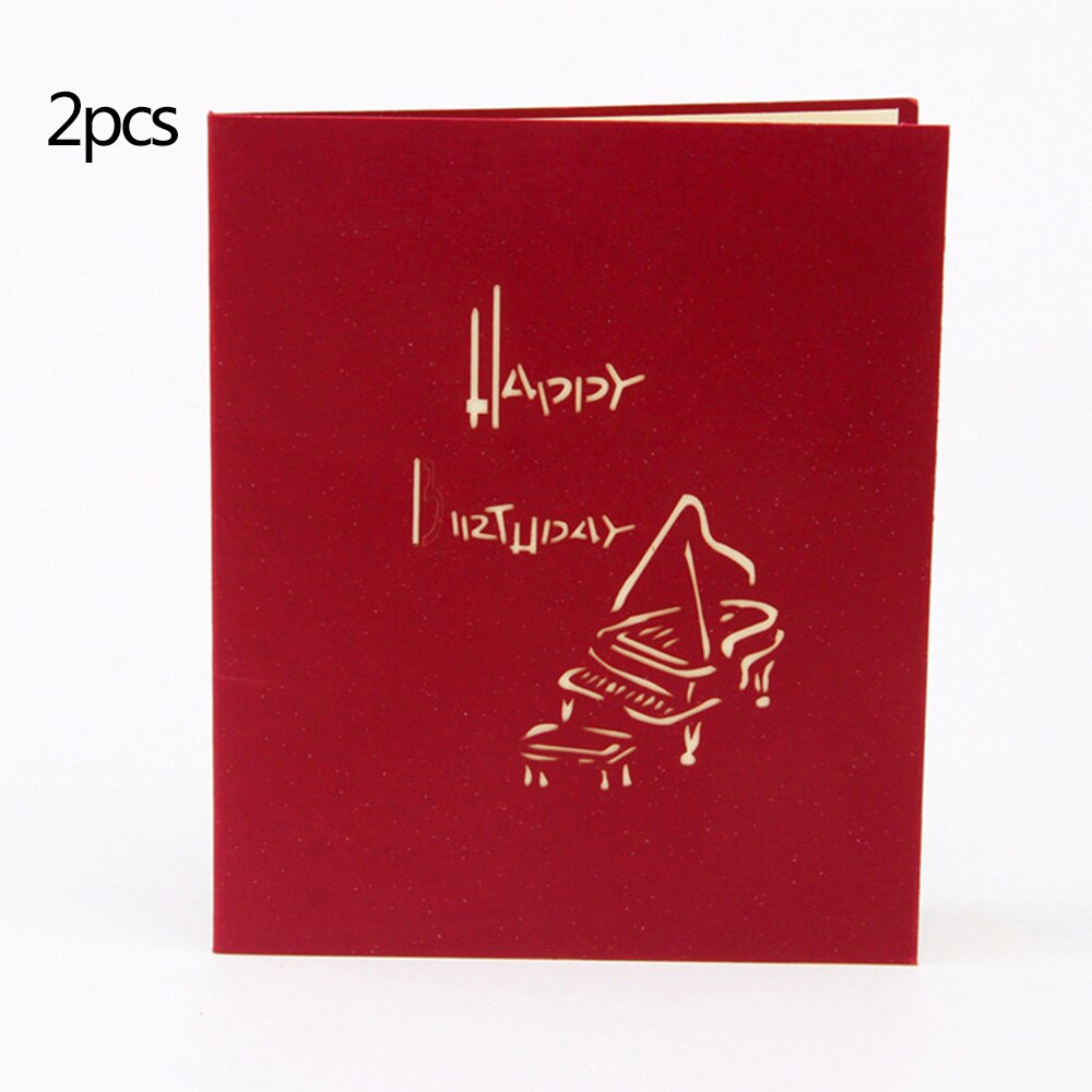 2pcs Red 3D Up Greeting Card Music Piano Pattern Paper Carving Greeting Card Romantic Christmas Birthday Aniversary Cards