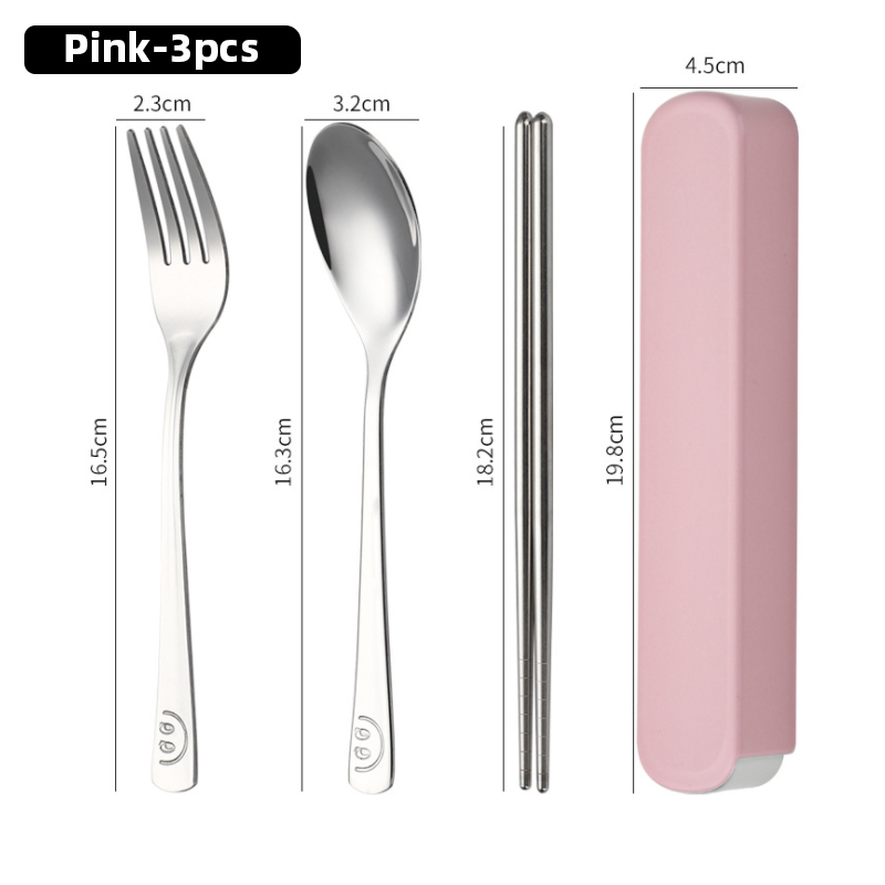 Portable Travel Cutlery Set With Case Stainless Steel Spoon Fork Chopsticks Tableware: A-Pink