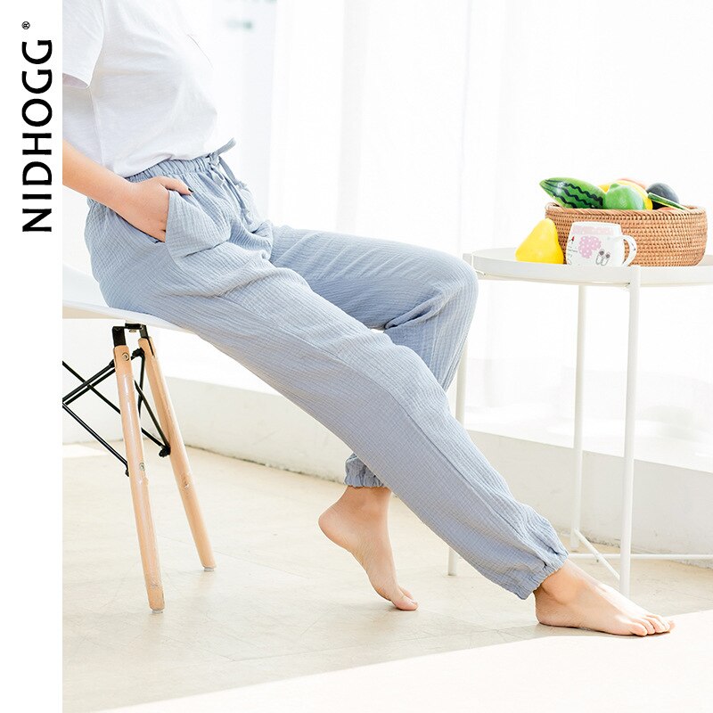 Naisten kotivaatteet unihousut 100%  puuvillakreppi pyjamahousut yksiväriset neulotut löysät unihousut joustava vyötärö oloasu