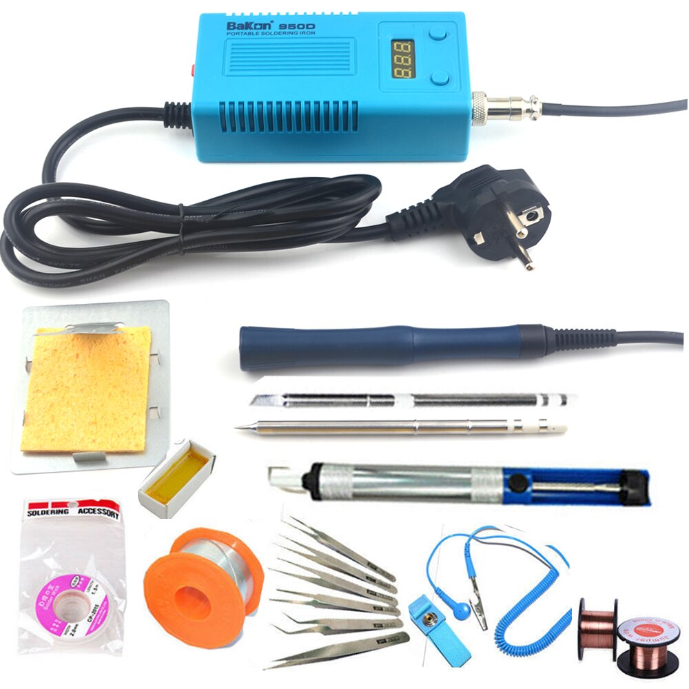Stazione saldante portatile di digitale BGA del saldatore di BAKON 950D 110V/220V 75W mini con la punta di T13-I per FX-951/936 + cavo della lega per saldatura: 950D impostato