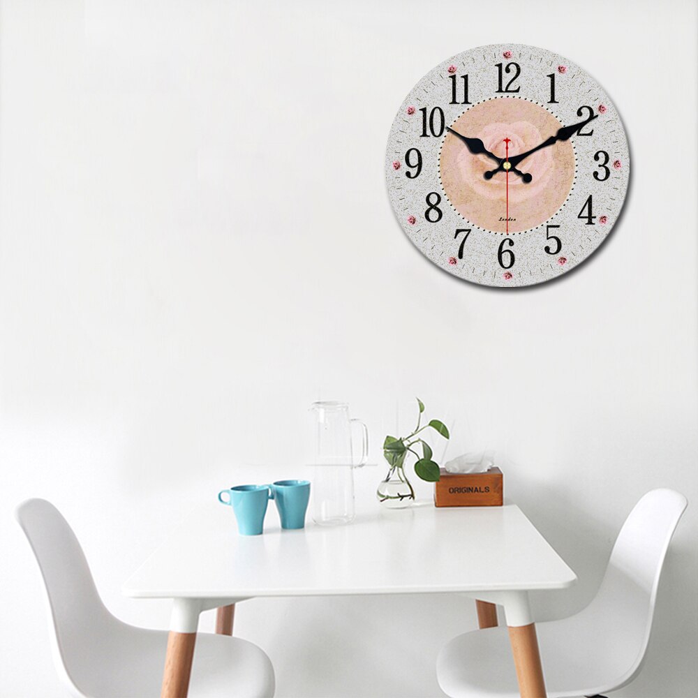 RIHE-Reloj de pared de cartón de madera con Vintage, accesorio con de Rosa y flores, estilo Retro europeo, cafetería y Chic de oficina en casa para decoración, 40CM