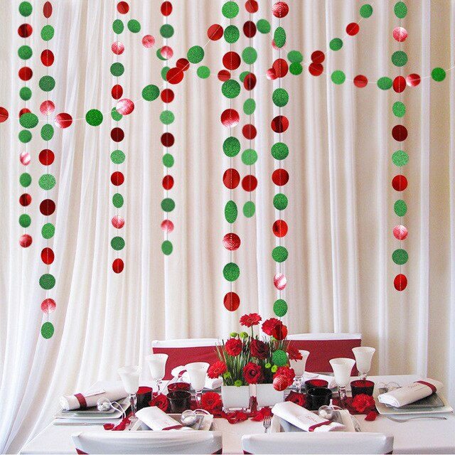 Guirlande pendante en chaîne en papier, 4m, pour décorations de mariage, décorations pour réceptionniste, fête prénatale, anniversaire, noël: round red and green