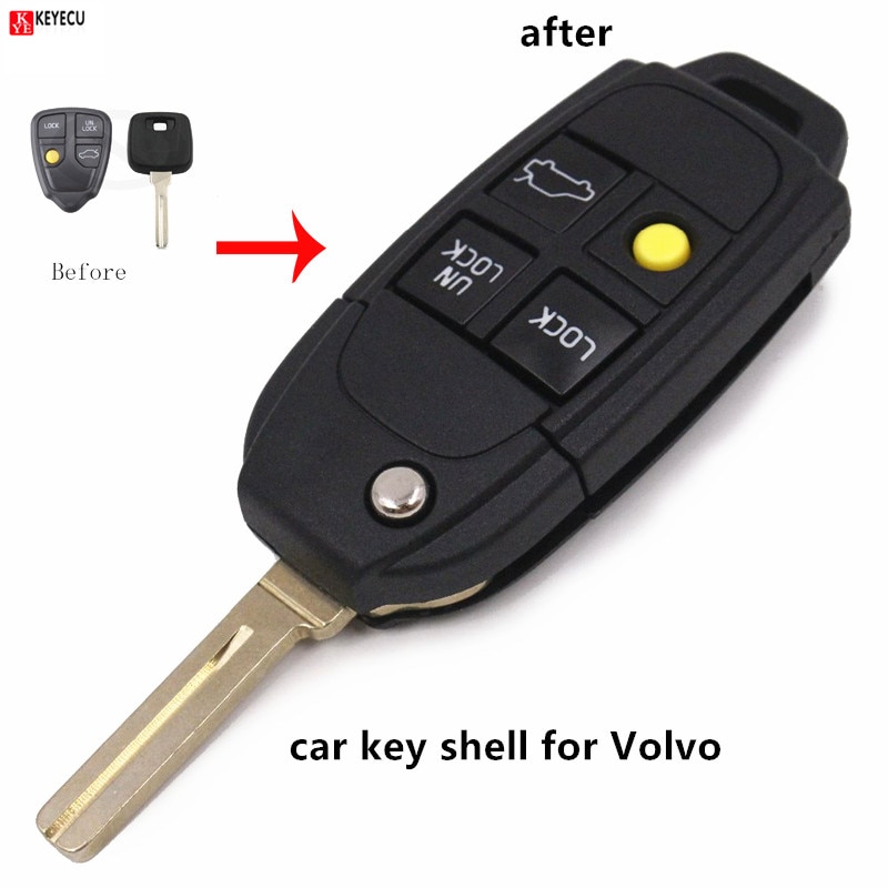 Keyecu 4 Knoppen Folding Key Case Flip Afstandsbediening Sleutel Shell Fob Voor Refit Volvo S40 V40 C70 S60 S80 1988 -2004 Sleutel Shell