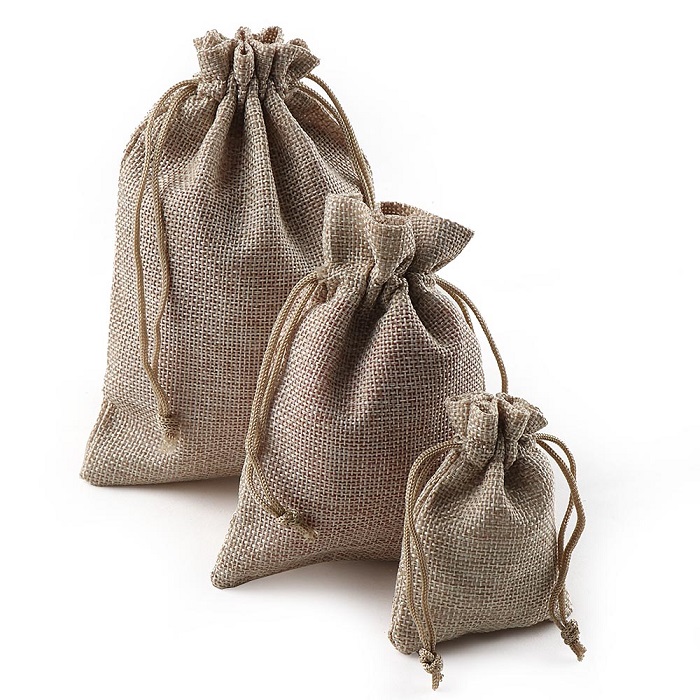 Pochettes en Jute hessien pour mariage | 10 pièces/paquets, nouvelle utile, sac pour mariage, de noël, pochette à cordon, maison: beige / 7x9cm