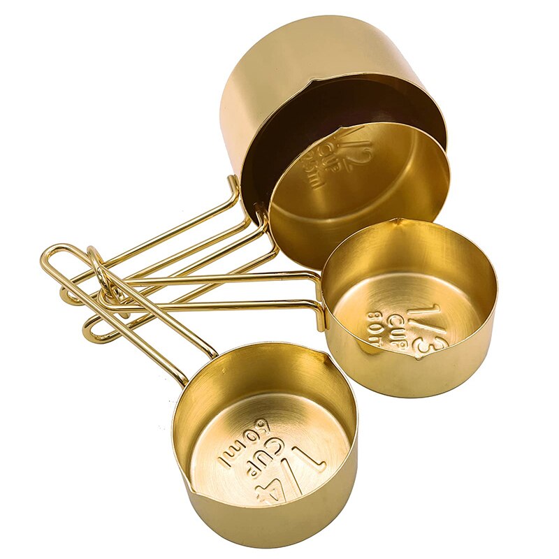 Stainless Steel Measuring Spoons Cup Set Baking Milk Coffee Spoon Flour Liquid Measuring Tool Cooking Kitchen Accessories Gadget: L-4pc-Gold