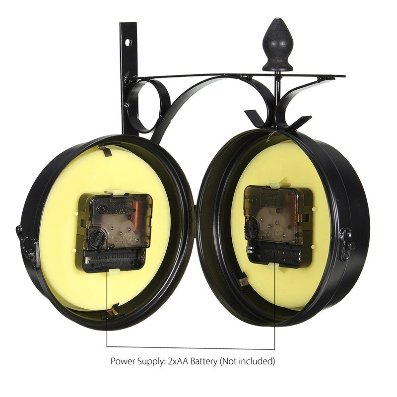 Black Vintage Decorative Double Sided Metal Wall Clock Station Wall Clock Wall Hanging Clock Metal Clock for Christmas