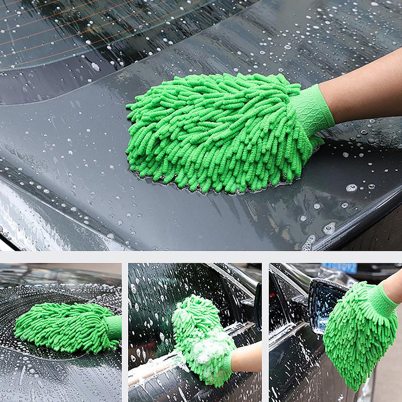 4 Kleuren Microfiber Auto Wassen Cleaning Handschoenen Tool Dubbelzijdig Gebruik Chenille Wasbare Zachte Autoruit Dust Cleaning Handschoen