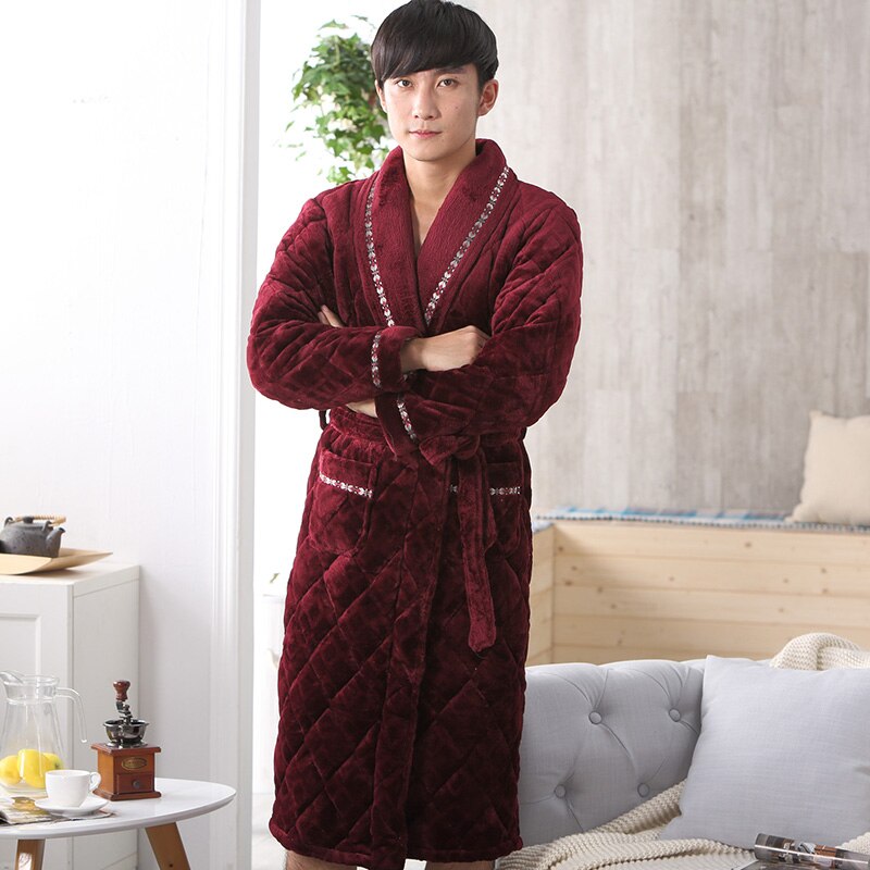 Autumn Winter Thick Warm Men Bathrobe Long Sleeve Mens Flannel Robe Casual Soft Comfortable Plus Size L-3XL Male Kimono Robe