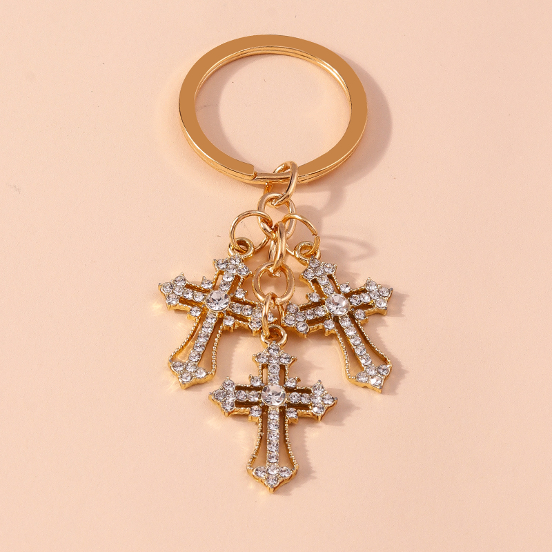 Porte-clés religieux croix en cristal biscuits pour femmes et filles, porte-clés, porte-clés, breloques de sac à main, bijoux à bricoler soi-même, , luxe: WHITE