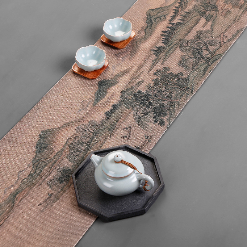 Retro kinesisk stil linje viskestykke duge tabel flag kung fu te tilbehør tehus spisebord mat indretning hjem tekstilela 604
