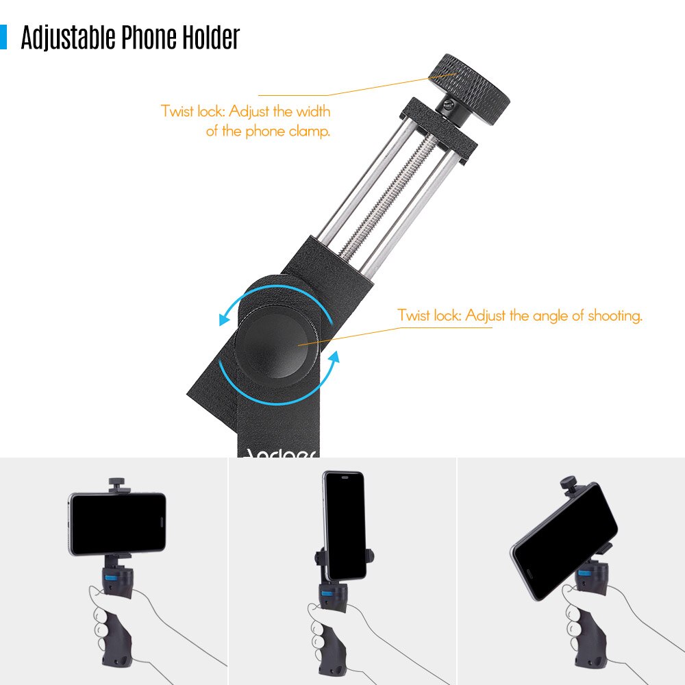 Soporte fotográfico de mano Dual para iPhone, Huawei, Samsung y Xiaomi, con pinza para teléfono