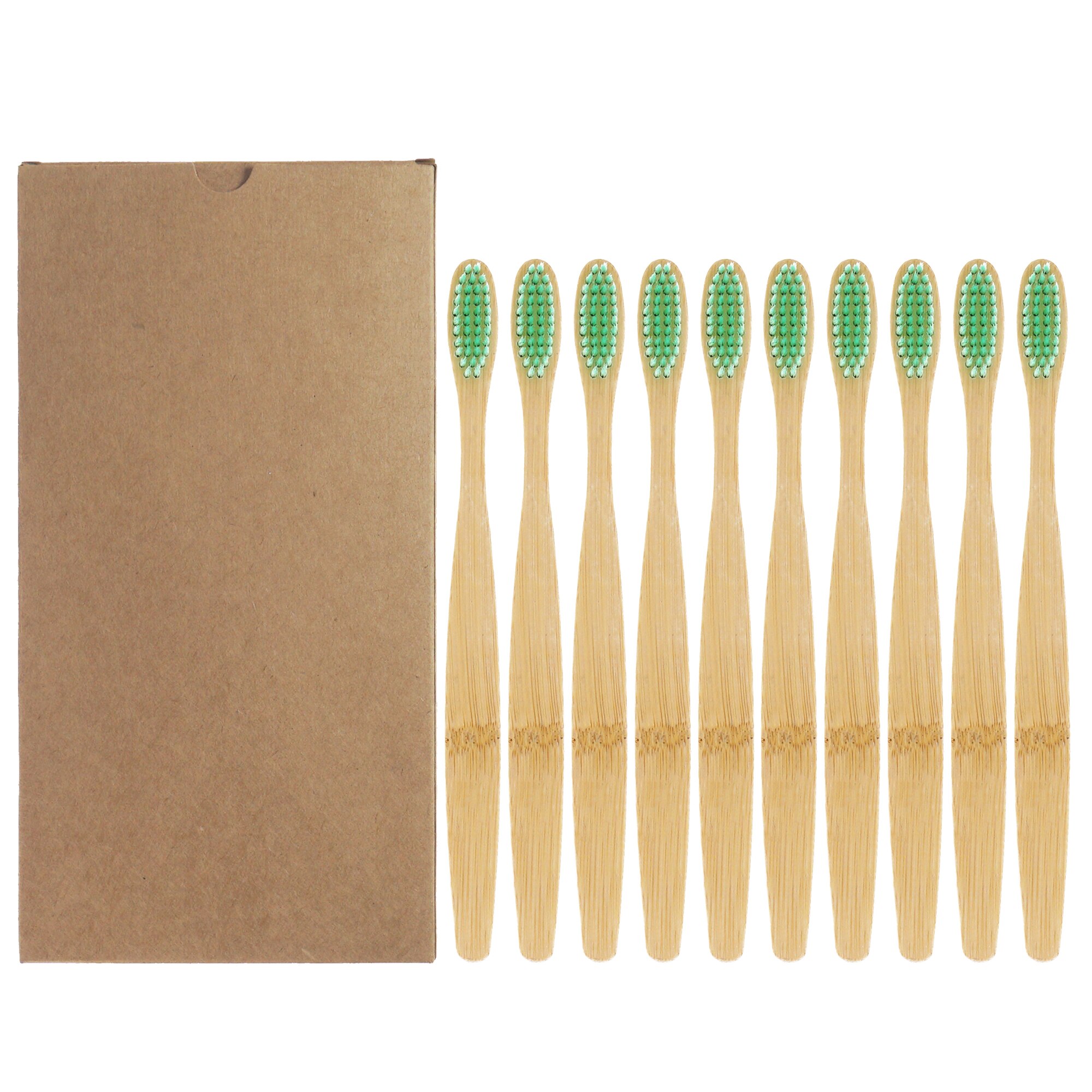 Lot de 10 brosses à dents en bambou naturel, soies souples colorées, pour le blanchissement des dents, soins dentaires: 10PCS Green