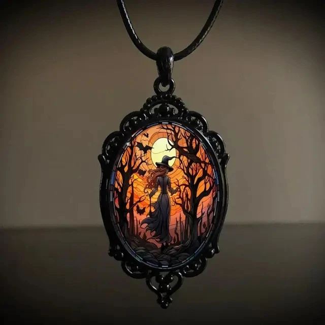 Collar gótico mago murciélago calabaza misterio mago vampiro murciélago collar joyería de Halloween accesorio bruja cuerda cadena gargantilla