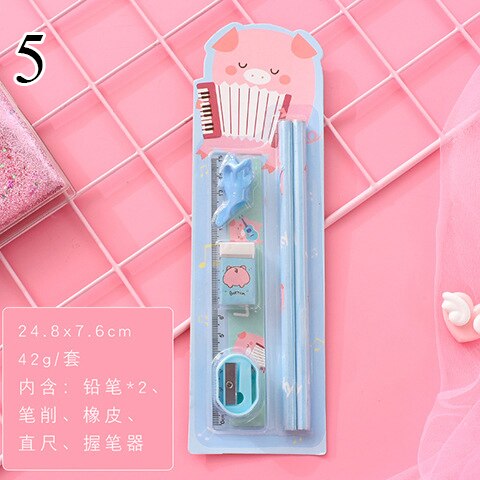 Conjunto de lápices lindos Kawaii con goma de borrar soporte de pluma con sacapuntas para la escuela de los niños 6 piezas de papelería Set de