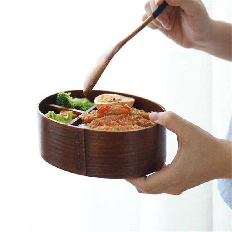 Juego de fiambrera de madera, cajas japonesas Bento, Kit de vajilla de Picnic para la escuela, contenedor de comida, caja de Sushi con vajilla, fiambrera